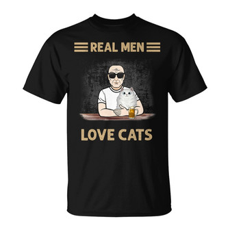 Real Men Love Cat Fluffy Cat Old Man Custom T-Shirt - Gift - Thegiftio UK
