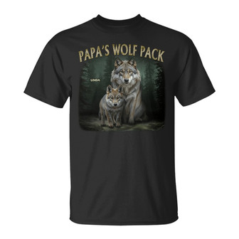 Realistic Art Papa Dad Wolf Pack Custom T-Shirt - Thegiftio UK