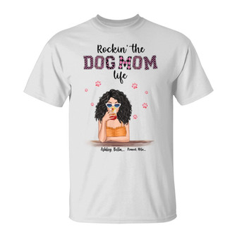 Rockin' Dog Mom Life Pink Patterned Custom T-Shirt - Thegiftio UK