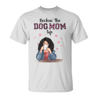Rockin The Dog Mom Life Red Patterned Custom T-Shirt - Gift - Thegiftio UK