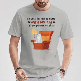 Stay Home With Fluffy Cat Custom T-Shirt - Cat Lovers Gift - Thegiftio UK