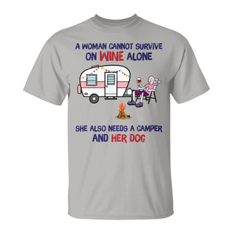 Survive On Wine And Dog Camping Woman Custom T-Shirt - Gift - Thegiftio UK
