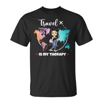 Travel Is My Therapy World Map Custom T-Shirt - Gift for You - Thegiftio UK