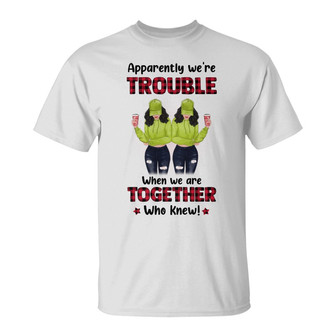We're Trouble Front View Red Plaid Custom T-Shirt - Thegiftio UK