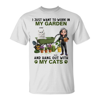 Work In My Garden And Hang Out With My Cats Custom T-Shirt - Thegiftio UK