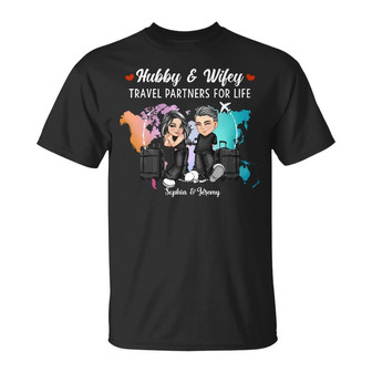 Y2K Couple Hubby Wifey Travel Partners Personalized T Shirt - Thegiftio UK