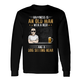 An Old Man With Beer And Dog Custom Long Sleeve Shirt - Gift for Dogs - Thegiftio UK