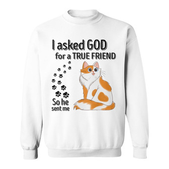 Asked God For A True Friends Cat Cartoon Custom Sweatshirt - Thegiftio UK