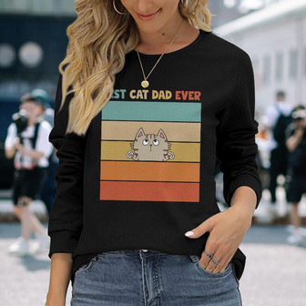 Best Cat Dad Ever Retro Custom Long Sleeve Shirt - Gift for Dad - Thegiftio UK
