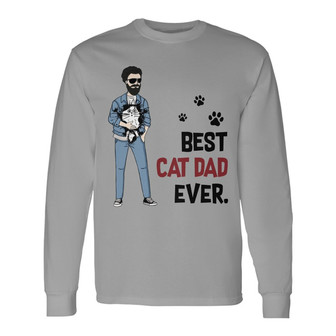 Best Cat Dad Ever Stick Cat Man Custom Long Sleeve Shirt - For Dad - Thegiftio UK