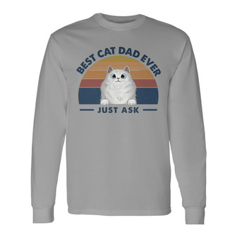 Best Cat Dad Mom Fluffy Cat Retro Custom Long Sleeve Shirt - Thegiftio UK