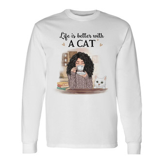 Better With Cat Personalized Long Sleeve Shirt - Gift for Cat Lovers - Thegiftio UK