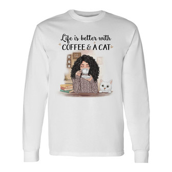 Better With Coffee Cats Custom Long Sleeve Shirt - Gift for Cat Lovers - Thegiftio UK