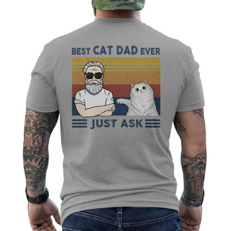 Cat Dad With Fluffy Cat Custom Back Print T-Shirt - Gift for Dad - Thegiftio UK