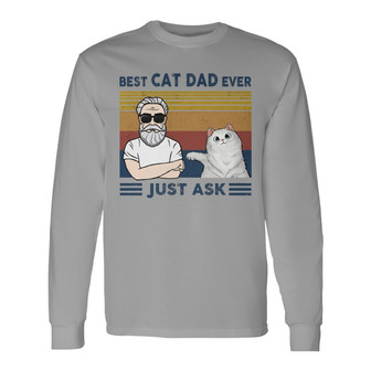 Cat Dad With Fluffy Cat Custom Long Sleeve Shirt - Gift for Dad - Thegiftio UK