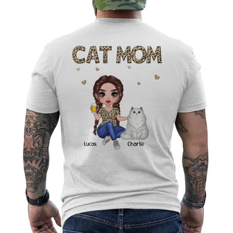 Cat Mom Doll Girl Sitting Leopard Custom Back Print T-Shirt - Thegiftio UK