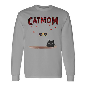 Cat Mom Red Patterned Chibi Custom Long Sleeve Shirt - Gift for Mom - Thegiftio UK