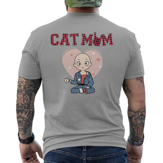 Cat Mom Red Plaid Chibi Girl Custom Back Print T-Shirt - Gift for Mom - Thegiftio UK