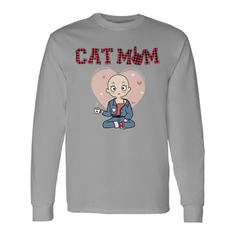Cat Mom Red Plaid Chibi Girl Custom Long Sleeve Shirt - Gift for Mom - Thegiftio UK