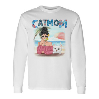 Cat Mom Summer Pattern Custom Long Sleeve Shirt - Gift for Cat Moms - Thegiftio UK