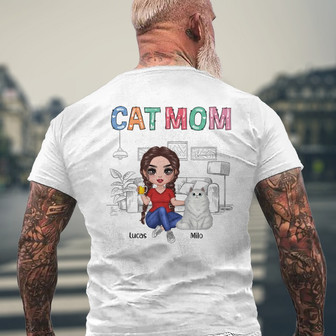 Colorful Pattern Cat Mom Doll Custom Back Print T-Shirt - Thegiftio UK