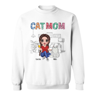 Colorful Pattern Cat Mom Doll Custom Sweatshirt - Thegiftio UK