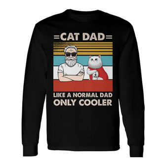 Cooler Cat Dad Tattoo Fluffy Cat Custom Long Sleeve Shirt - For Dad - Thegiftio UK