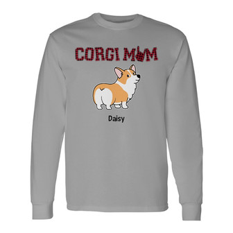 Corgi Mom Red Plaid Personalized Long Sleeve Shirt - Gift for Dog Moms - Thegiftio UK