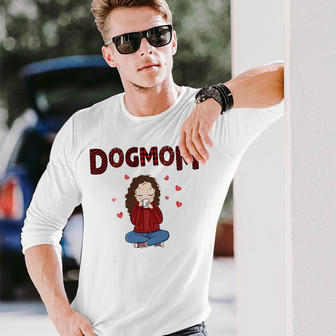 Dog Mom Red Pattern Chibi Girl Custom Long Sleeve Shirt - Gift for Mom - Thegiftio UK