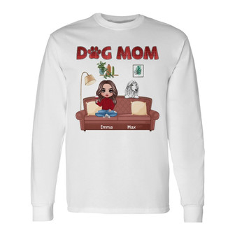 Dog Mom Sitting On Chair Custom Long Sleeve Shirt - Gift for Dog Moms - Thegiftio UK