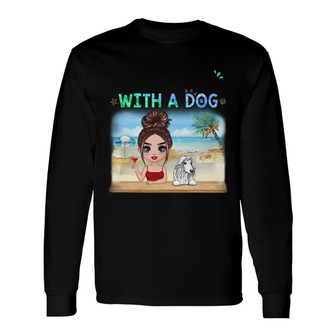 Doll Summer Woman And Dog At Beach Custom Long Sleeve Shirt - Gift - Thegiftio UK