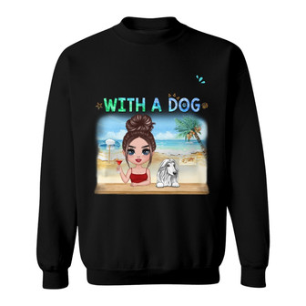 Doll Summer Woman And Dog At Beach Custom Sweatshirt - Gift - Thegiftio UK