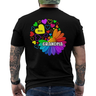 Grandma Colorful Daisy Flower Hearts Custom Back Print T-Shirt - Thegiftio UK