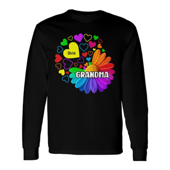 Grandma Colorful Daisy Flower Hearts Custom Long Sleeve Shirt - Thegiftio UK