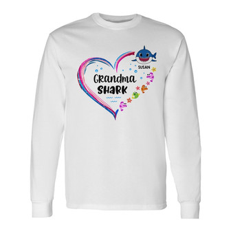 Grandma Mom Auntie Shark Heart Custom Long Sleeve Shirt - Family Gift - Thegiftio UK