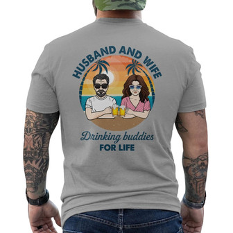 Husband And Wife Drinking Buddies Custom Back Print T-Shirt - Thegiftio UK