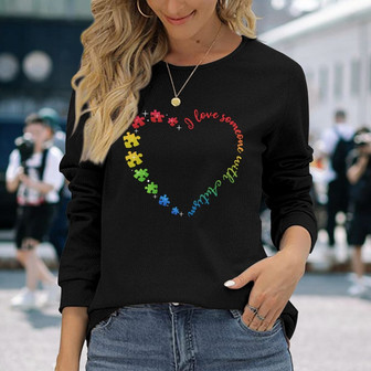 I Love Someone With Autism Heart Personalized Long Sleeve Shirt - Gift - Thegiftio UK