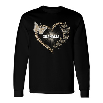 Leopard Butterflies Heart Custom Long Sleeve Shirt - Gift for Grandma - Thegiftio UK