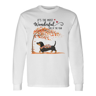 Most Wonderful Time Fall Season Dachshund Custom Long Sleeve Shirt - Thegiftio UK