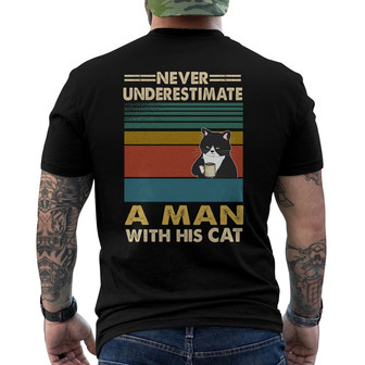 Never Underestimate A Man With His Cat Custom Back Print T-Shirt - Gift - Thegiftio UK