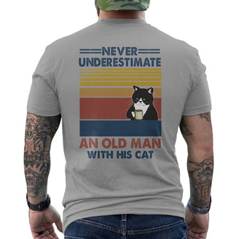 Never Underestimate An Old Man With His Cats Custom Back Print T-Shirt - Thegiftio UK