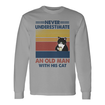 Never Underestimate An Old Man With His Cats Custom Long Sleeve Shirt - Thegiftio UK
