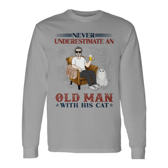 Never Underestimate Old Man Cat Dad Custom Long Sleeve Shirt - Gift - Thegiftio UK