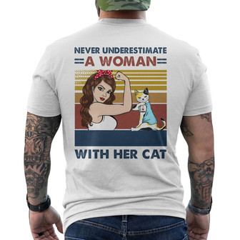 Never Underestimate Strong Cat Mom Custom Back Print T-Shirt - Gift - Thegiftio UK