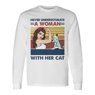 Never Underestimate Strong Cat Mom Custom Long Sleeve Shirt - Gift - Thegiftio UK