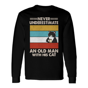 Old Man Grumpy Cat Retro Custom Long Sleeve Shirt - Cat Lovers Gift - Thegiftio UK