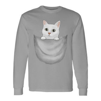 Peeking Cats Pocket Custom Long Sleeve Shirt - Gift for Cat Lovers - Thegiftio UK