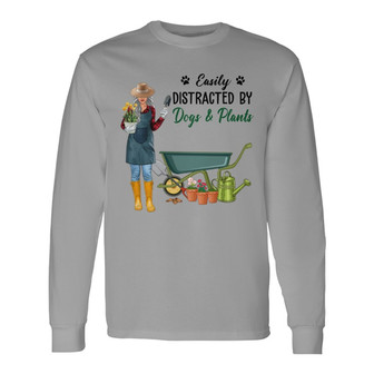 Peeking Dogs And Gardening Girl Custom Long Sleeve Shirt - Thegiftio UK