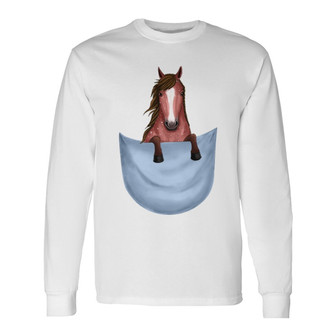 Peeking Horse Pocket Custom Long Sleeve Shirt - Gift for Horse Lovers - Thegiftio UK
