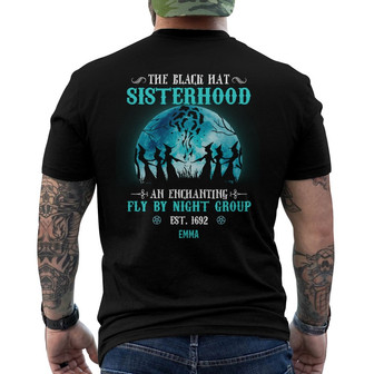 Personalized Black Hat Sisterhood Witch Halloween Back Print T-Shirt - Thegiftio UK